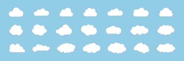 uppsättning av moln ikoner i trendig platt stil isolerat på blå bakgrund. vektor
