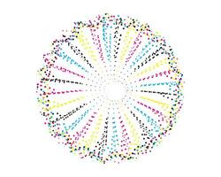 en cirkulär mönster med färgrik prickar på Det, cmyk två cirklar med färgrik prickar på dem uppsättning, cmyk vektor illustration av en blomma med en cirkel och en prick, mandala vektor