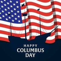 glücklich Kolumbus Tag Illustration mit Silhouette Schiff und amerikanisch Flagge vektor