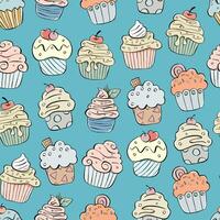 färger muffin sömlös mönster. design för papper, täcker, kort, tyger, bakgrund och några. vektor illustration handla om sötsaker efterrätt.