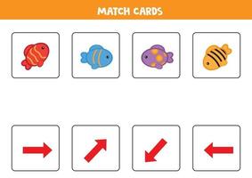 Match-Karten. Fisch eingestellt. räumliche Orientierung für Kinder. vektor