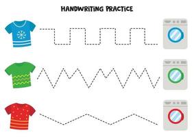 Handschriftübungen mit T-Shirts und Waschmaschinen.