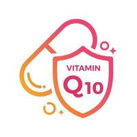 Vitamin q10 Pille Schild Symbol Logo Schutz, Medizin Heide Vektor Illustration