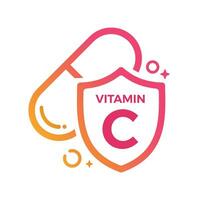 vitamin c piller skydda ikon logotyp skydd, medicin hed vektor illustration