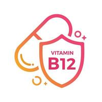 vitamin b12 piller skydda ikon logotyp skydd, medicin hed vektor illustration