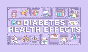 diabetes hälsoeffekter ord koncept banner. sjukdomar symptom. infographics med linjära ikoner på lila bakgrund. isolerad kreativ typografi. vektor kontur färg illustration med text
