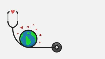 värld miljö dag med stetoskop på klot vektor platt illustration