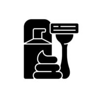 rakhyvel och rakkräm svart glyph ikon. ansiktshudvård, hårborttagning för människa. lotion för aftershave. vardagliga rutiner. silhuett symbol på vitt utrymme. vektor isolerad illustration