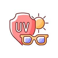 Sonnenbrille rgb-Farbsymbol. Brillen zum Schutz der Augen vor UV-Strahlen. Vermeidung von Sonneneinstrahlung und UV-Schäden während der Hitze. isolierte Vektor-Illustration. Hitzschlag einfache gefüllte Strichzeichnung vektor
