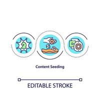 Inhaltsseeding-Konzept-Symbol. Verbreitung von Informationen im Internet. Werbestrategie. Marketing abstrakte Idee dünne Linie Illustration. Vektor isolierte Umriss-Farbzeichnung. bearbeitbarer Strich