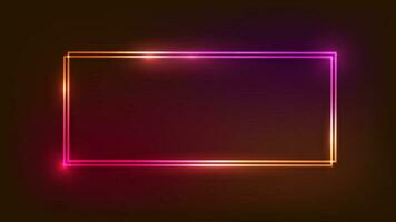 neon dubbel- rektangulär ram med lysande effekter på mörk bakgrund. tömma lysande techno bakgrund. vektor illustration.