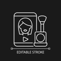 sminka självstudievideor vit linjär ikon för mörkt tema. skönhet vlog. online skapare om stil. tunn linje anpassningsbar illustration. isolerad vektorkontursymbol för nattläge. redigerbar stroke vektor