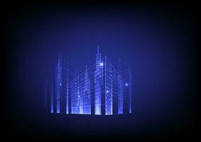 3d Illustration die Architektur glühend Gebäude im Perspektive Sicht. Digital oder Clever Stadt Illustration Vektor Hintergrund