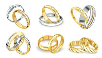realistisch Hochzeit Ringe einstellen vektor