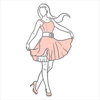 Abstraktion eines Mädchens in Absätzen und in einem Kleid. Linienstil. Mode. vektor