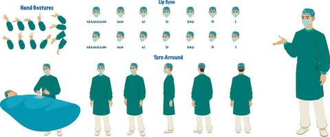 ein der Chirurg Modell- Blatt. männlich der Chirurg, Arzt umdrehen Blatt. der Chirurg, Arzt Hand Gesten, Lippe synchronisieren vektor