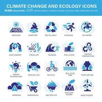 Klima ändern, Ökologie, Grün Energie, Park und Wetter Symbol Satz. enthält global Erwärmen, verlängerbar Energie, Gewächshaus, schmelzen Eis, Erde Verschmutzung, draussen Aktivität. eben Vektor Illustration