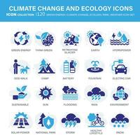 klimat förändra, ekologi, grön energi, parkera och väder ikon uppsättning. som innehåller global uppvärmning, förnybar energi, växthus, smältande is, jord förorening, utomhus- aktivitet. platt vektor illustration