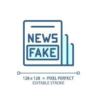 2d pixel perfekt redigerbar blå falsk Nyheter ikon, isolerat vektor, tunn linje illustration representerar journalistik. vektor