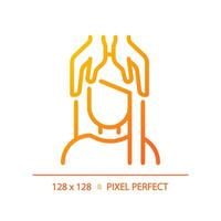 2d Pixel perfekt Frau mit Kopf Massage Gradient Symbol, isoliert Vektor, Haarpflege dünn Linie einfach Orange Illustration. vektor