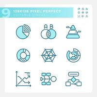 Diagram och diagram ljus blå ikoner. data visa. företag statistik. beslut tillverkning. projekt förvaltning. rgb Färg. hemsida ikoner uppsättning. enkel design element. kontur teckning. linje illustration vektor