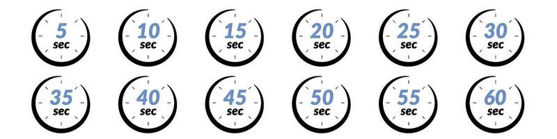 digital stoppur ikon 30 och 60 sekunder intervaller, elektronisk nedräkning timer för minuter och sekunder.grafik cirkel ansikte för läsning, tid förvaltning och spårning. platt vektor illustrationer isolerat