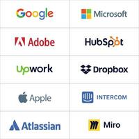 företags- logotyp uppsättning vektor formatera, Google, Microsoft, adobe, hubspot, upwork, Dropbox, äpple, intercom, atlassian, miro logotyper