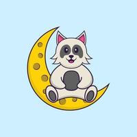 süßer Hund sitzt auf dem Mond. Tierkarikaturkonzept isoliert. kann für T-Shirt, Grußkarte, Einladungskarte oder Maskottchen verwendet werden. flacher Cartoon-Stil vektor