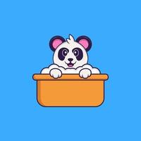 Süßer Panda, der ein Bad in der Badewanne nimmt. Tierkarikaturkonzept isoliert. kann für T-Shirt, Grußkarte, Einladungskarte oder Maskottchen verwendet werden. flacher Cartoon-Stil vektor