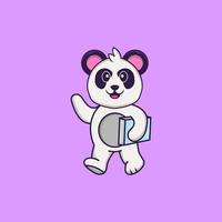 süßer Panda, der ein Buch hält. Tierkarikaturkonzept isoliert. kann für T-Shirt, Grußkarte, Einladungskarte oder Maskottchen verwendet werden. flacher Cartoon-Stil vektor