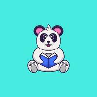 süßer Panda, der ein Buch liest. Tierkarikaturkonzept isoliert. kann für T-Shirt, Grußkarte, Einladungskarte oder Maskottchen verwendet werden. flacher Cartoon-Stil vektor