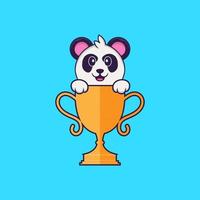 süßer Panda mit goldener Trophäe. Tierkarikaturkonzept isoliert. kann für T-Shirt, Grußkarte, Einladungskarte oder Maskottchen verwendet werden. flacher Cartoon-Stil vektor