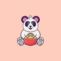 söt panda äter ramen nudlar. djur tecknad koncept isolerad. kan användas för t-shirt, gratulationskort, inbjudningskort eller maskot. platt tecknad stil vektor