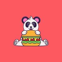 süßer Panda, der Burger isst. Tierkarikaturkonzept isoliert. kann für T-Shirt, Grußkarte, Einladungskarte oder Maskottchen verwendet werden. flacher Cartoon-Stil vektor