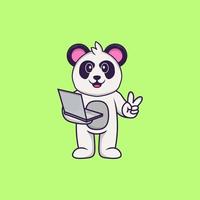 süßer Panda, der Laptop hält. Tierkarikaturkonzept isoliert. kann für T-Shirt, Grußkarte, Einladungskarte oder Maskottchen verwendet werden. flacher Cartoon-Stil vektor