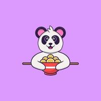 Süßer Panda, der Ramen-Nudeln isst. Tierkarikaturkonzept isoliert. kann für T-Shirt, Grußkarte, Einladungskarte oder Maskottchen verwendet werden. flacher Cartoon-Stil vektor