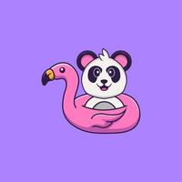 söt panda med flamingoboj. djur tecknad koncept isolerad. kan användas för t-shirt, gratulationskort, inbjudningskort eller maskot. platt tecknad stil vektor