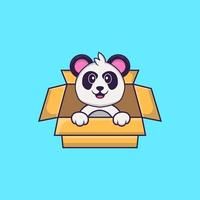 süßer Panda, der in der Schachtel spielt. Tierkarikaturkonzept isoliert. kann für T-Shirt, Grußkarte, Einladungskarte oder Maskottchen verwendet werden. flacher Cartoon-Stil vektor