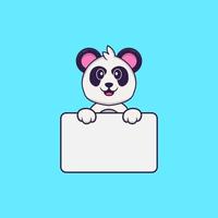 süßer Panda mit Whiteboard. Tierkarikaturkonzept isoliert. kann für T-Shirt, Grußkarte, Einladungskarte oder Maskottchen verwendet werden. flacher Cartoon-Stil vektor