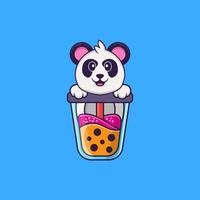 süßer Panda, der Boba-Milchtee trinkt. Tierkarikaturkonzept isoliert. kann für T-Shirt, Grußkarte, Einladungskarte oder Maskottchen verwendet werden. flacher Cartoon-Stil vektor
