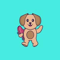 söt hund som håller en skateboard. djur tecknad koncept isolerad. kan användas för t-shirt, gratulationskort, inbjudningskort eller maskot. platt tecknad stil vektor