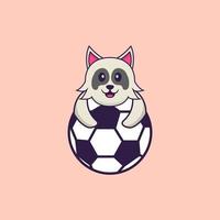 süßer Hund, der Fußball spielt. Tierkarikaturkonzept isoliert. kann für T-Shirt, Grußkarte, Einladungskarte oder Maskottchen verwendet werden. flacher Cartoon-Stil vektor