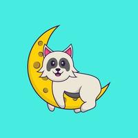süßer Hund ist auf dem Mond. Tierkarikaturkonzept isoliert. kann für T-Shirt, Grußkarte, Einladungskarte oder Maskottchen verwendet werden. flacher Cartoon-Stil vektor