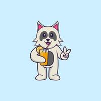 söt hund som håller apelsinjuice i glas. djur tecknad koncept isolerad. kan användas för t-shirt, gratulationskort, inbjudningskort eller maskot. platt tecknad stil vektor