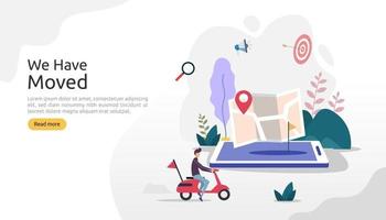 ny platsannonsering eller byta kontor adress koncept. Vi har flyttat vektorillustration för målsidesmall, mobilapp, affisch, banner, flygblad, ui, webb och bakgrund vektor