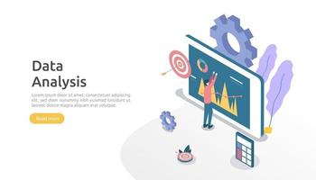 digitales datenanalysekonzept für marktforschung und digitale marketingstrategie. Website-Analyse oder Datenwissenschaft mit Personencharakter. Vorlage für Web-Landingpage, Banner, Präsentation vektor