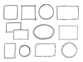 handgezeichnetes Set aus einfachem Rahmen und Rand mit verschiedenen Formen vektor
