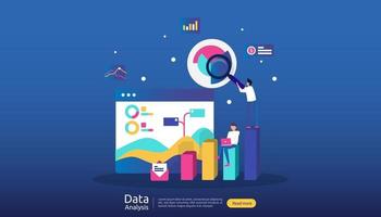 koncept för digital dataanalys för marknadsundersökning och digital marknadsföringsstrategi. webbplatsanalys eller datavetenskap med människokaraktär. mall för webbsidor, banner, presentation vektor