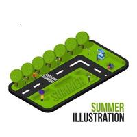 Sommersaisonillustration im isometrischen Stil vektor