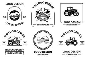 Bauernhöfe und Felder Logo im eben Linie Kunst Stil vektor